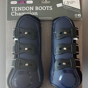 QHP Navy Open Front jump boots - Cob